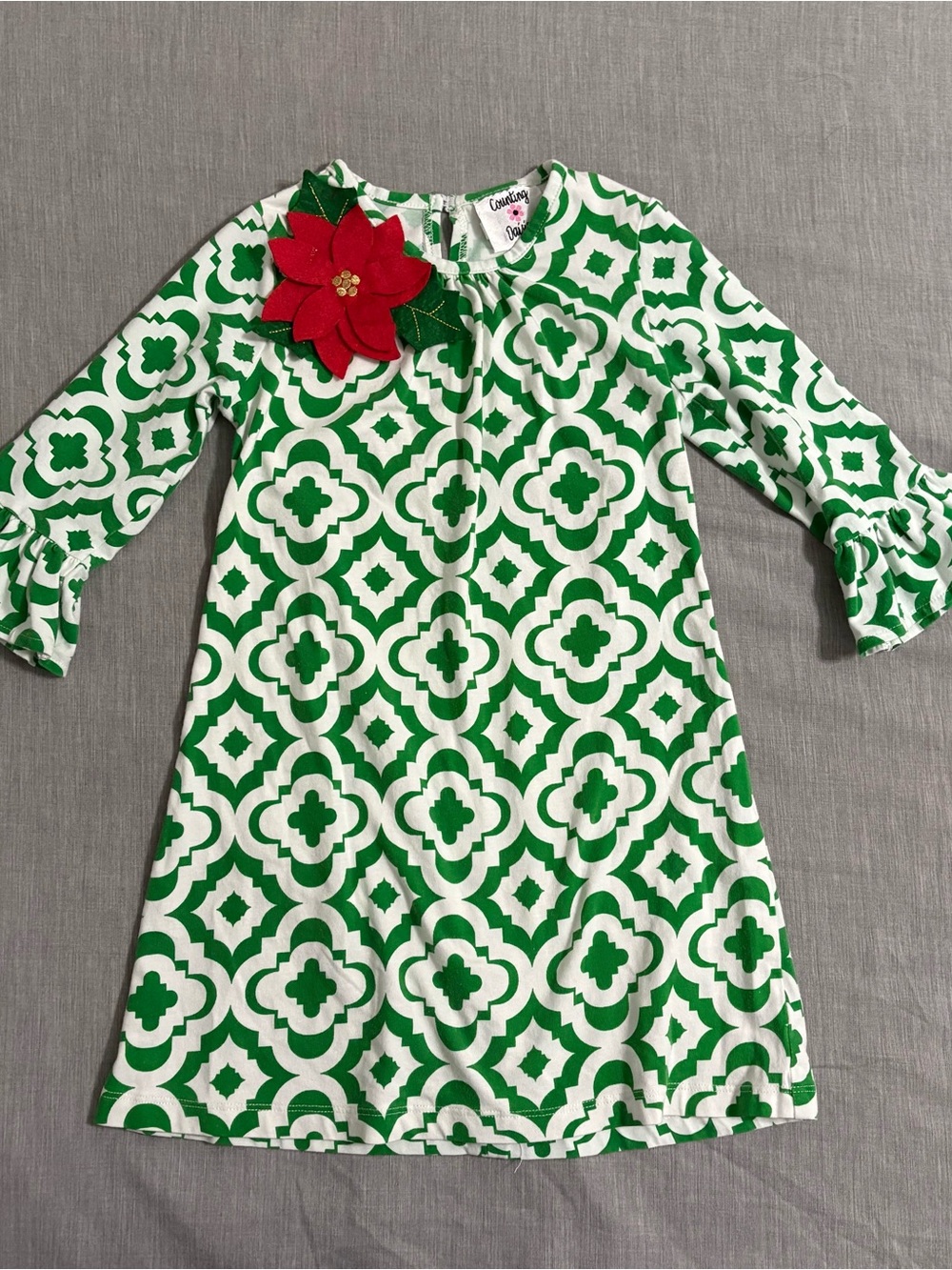 Counting Daisies green geometric print holiday dress size 6